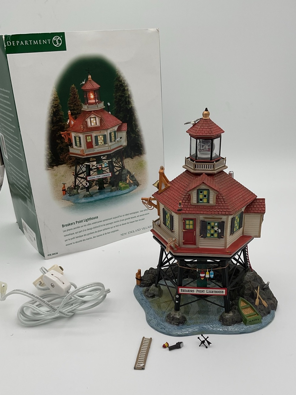 Department 56 Red and Beige Breakers Point Lighthouse - damage read